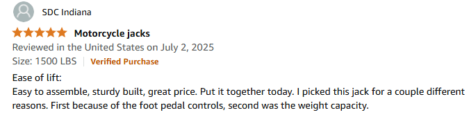 VEVOR hydraulic motorcycle lift jack amazon user experience